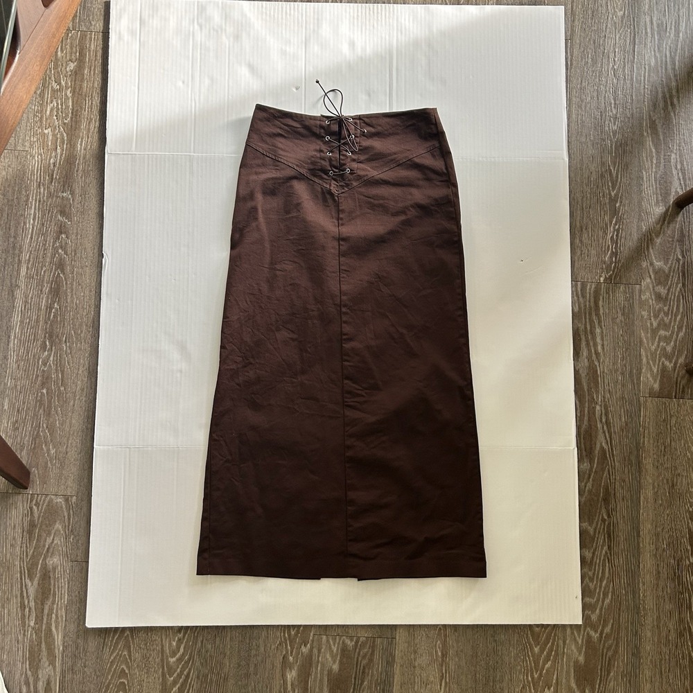 2000s A. Byer Chocolate Brown Lace Up Maxi Skirt Y2K Western Festival